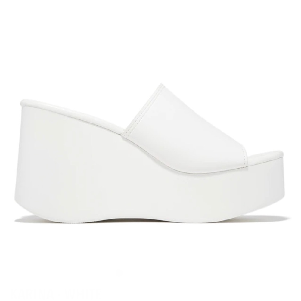 White Wide Band Platform Slip On Sandals - Picture 6 of 8